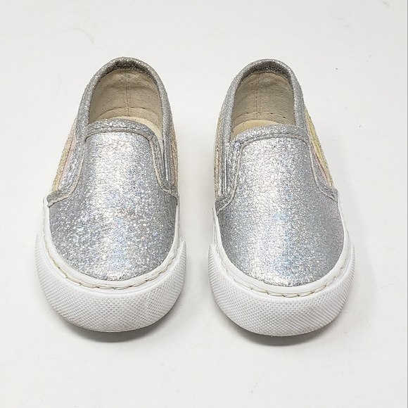 Olive & Edie Rainbow Slip-on Sneakers Girls Size 5 Glitterly Silver Pink Yellow - Picture 3 of 10